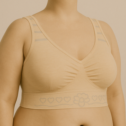 Beige Seamless Plus Size Bra with Heart Motif Band PSW-9398