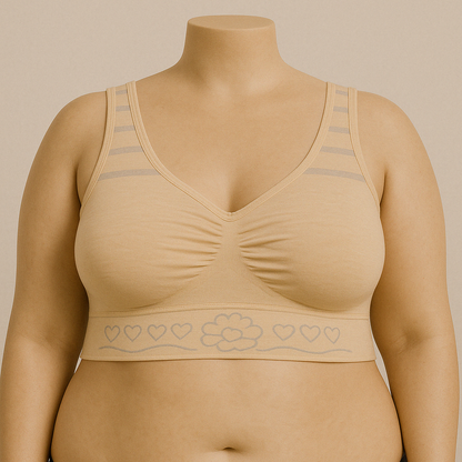 Beige Seamless Plus Size Bra with Heart Motif Band PSW-9398
