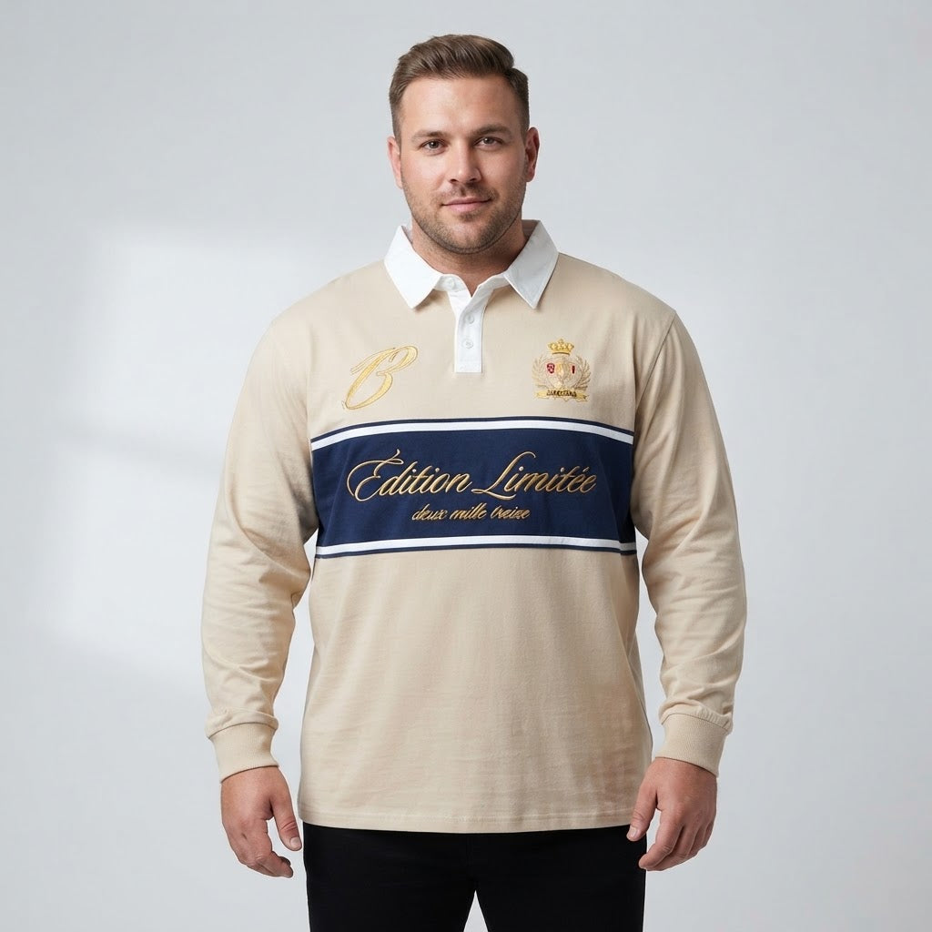 Beige contrast embroidered polo shirt made from premium Jersey Cotton