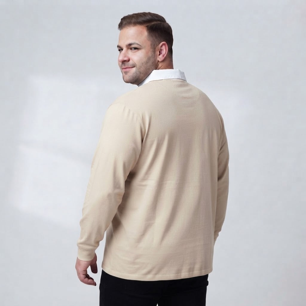 Beige contrast embroidered polo shirt made from premium Jersey Cotton