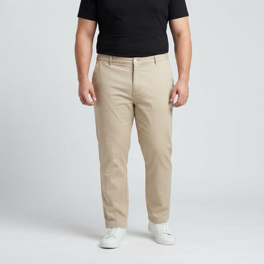 Beige Cotton Chino Pants made from soft cotton fabric with a classic, versatile design.