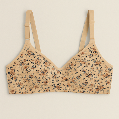Beige Floral Print Premium Plus Size Bra – Comfort Fit PSW-9392