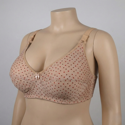Beige Heart Print Plus Size Wireless Bra PSW-10806