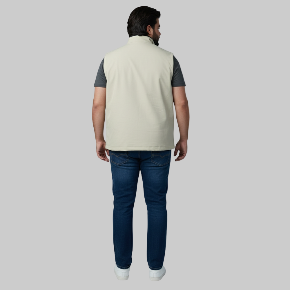 Beige Plus-Size Sleeveless Puffer Jacket PSM-9997