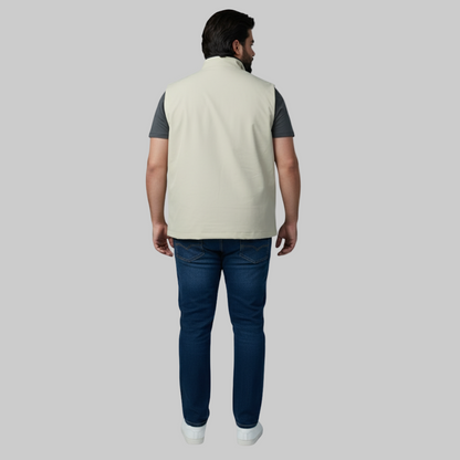 Beige Plus-Size Sleeveless Puffer Jacket PSM-9997