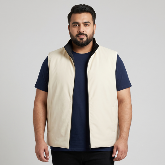 Beige Plus-Size Sleeveless Puffer Jacket PSM-9997