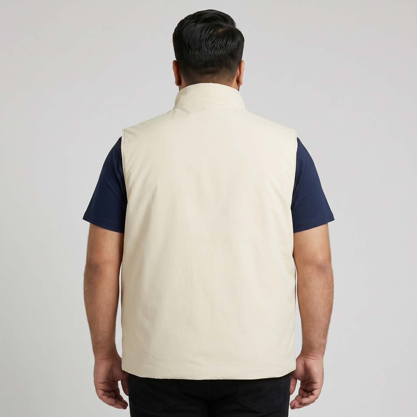Beige Plus-Size Sleeveless Puffer Jacket PSM-9997