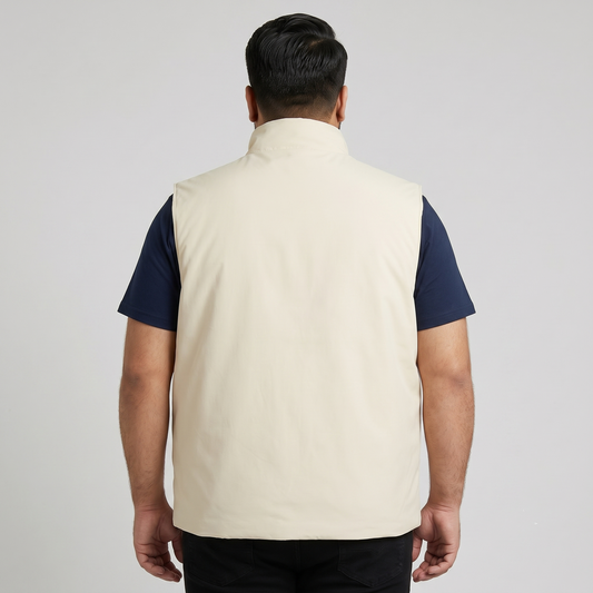 Beige Plus-Size Sleeveless Puffer Jacket PSM-9997