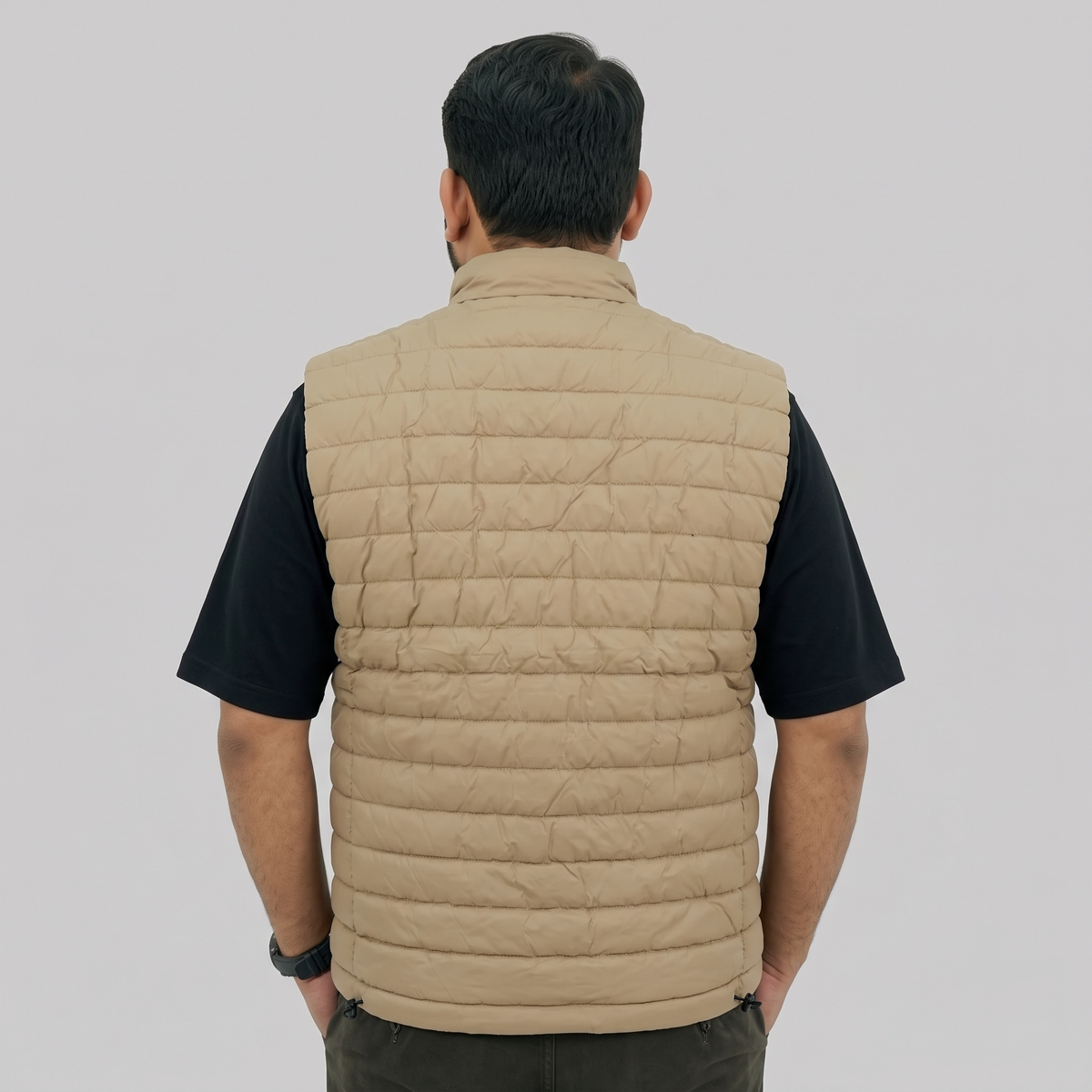 Beige Polyester Sleeveless Quilted Puffer Vest for Men, Sizes 2XL to 6XL