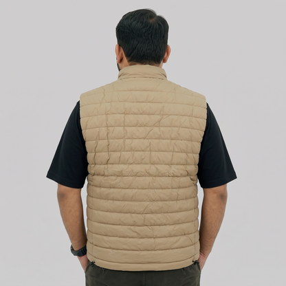 Beige Polyester Sleeveless Quilted Puffer Vest for Men, Sizes 2XL to 6XL
