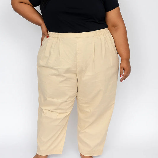 Beige Straight-Cut Plus Size Cotton Pajama for Women PSW-9643