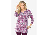 Abstract Print Three-Quarter Notch-Neck Soft Knit Tunic PSW-6327