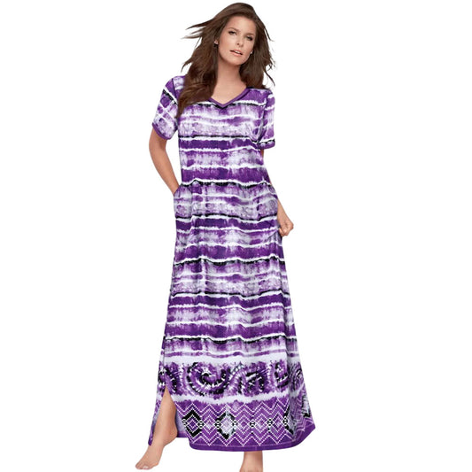 Berry tie-dye striped long t-shirt lounger with relaxed plus-size fit