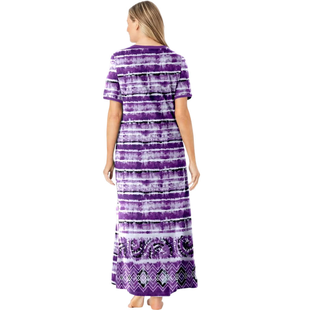 Berry tie-dye striped long t-shirt lounger with relaxed plus-size fit