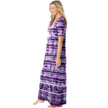 Berry tie-dye striped long t-shirt lounger with relaxed plus-size fit