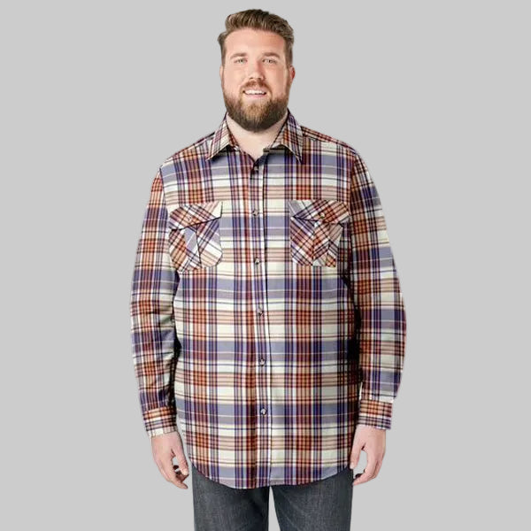 Big and tall signature plaid flannel shirt with a relaxed fit, classic collar, and soft cotton fabric shown on a plain background.