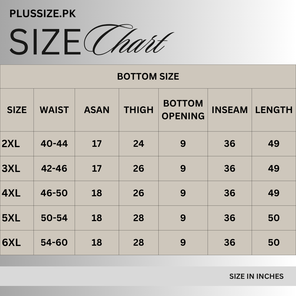 Size chart for Black Big & Tall Jersey Trouser PSM-11614