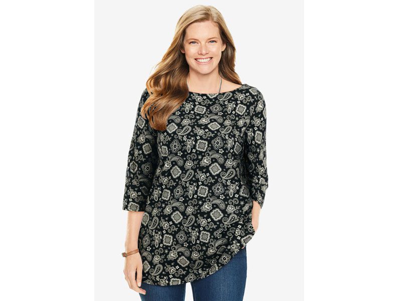 Black Bandana Paisley Perfect Printed Boatneck Tee PSW-6942