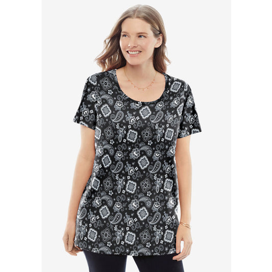 Black Bandana Paisley Perfect Printed Crewneck Tee PSW-8313