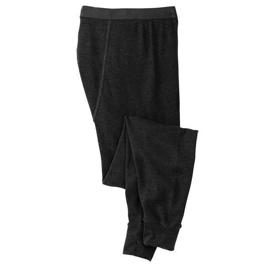 Black heavyweight thermal pants with ribbed cuffs and elastic waistband for Big & Tall men

