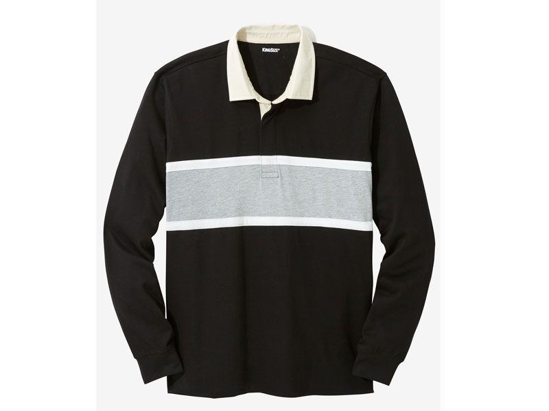 Black Stripe Big & Tall Long Sleeve Rugby Polo Shirt PSM-3916