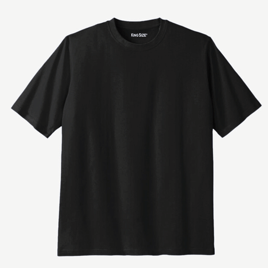 Plus-size Shrink-Less™ crewneck T-shirt with a relaxed fit, durable taped seams, and shrink-resistant fabric for lasting comfort
