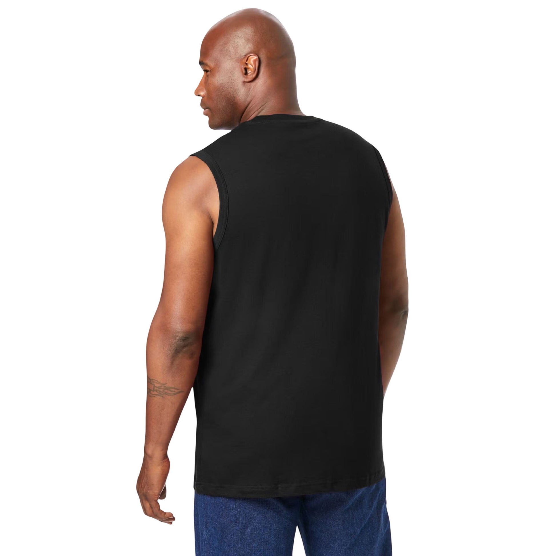 Black Muscle T-Shirt for big & tall men with sleeveless design and breathable cotton fabric