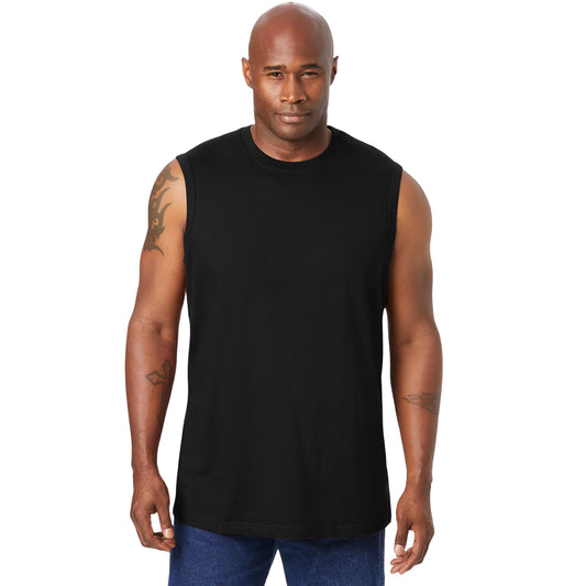 Black Muscle T-Shirt for big & tall men with sleeveless design and breathable cotton fabric