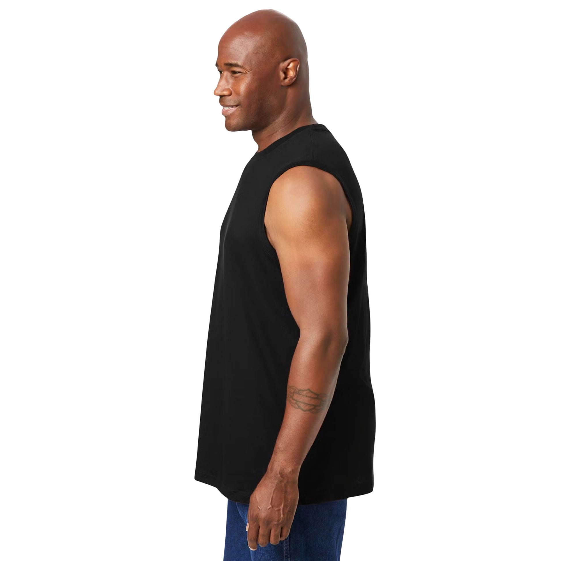Black Muscle T-Shirt for big & tall men with sleeveless design and breathable cotton fabric
