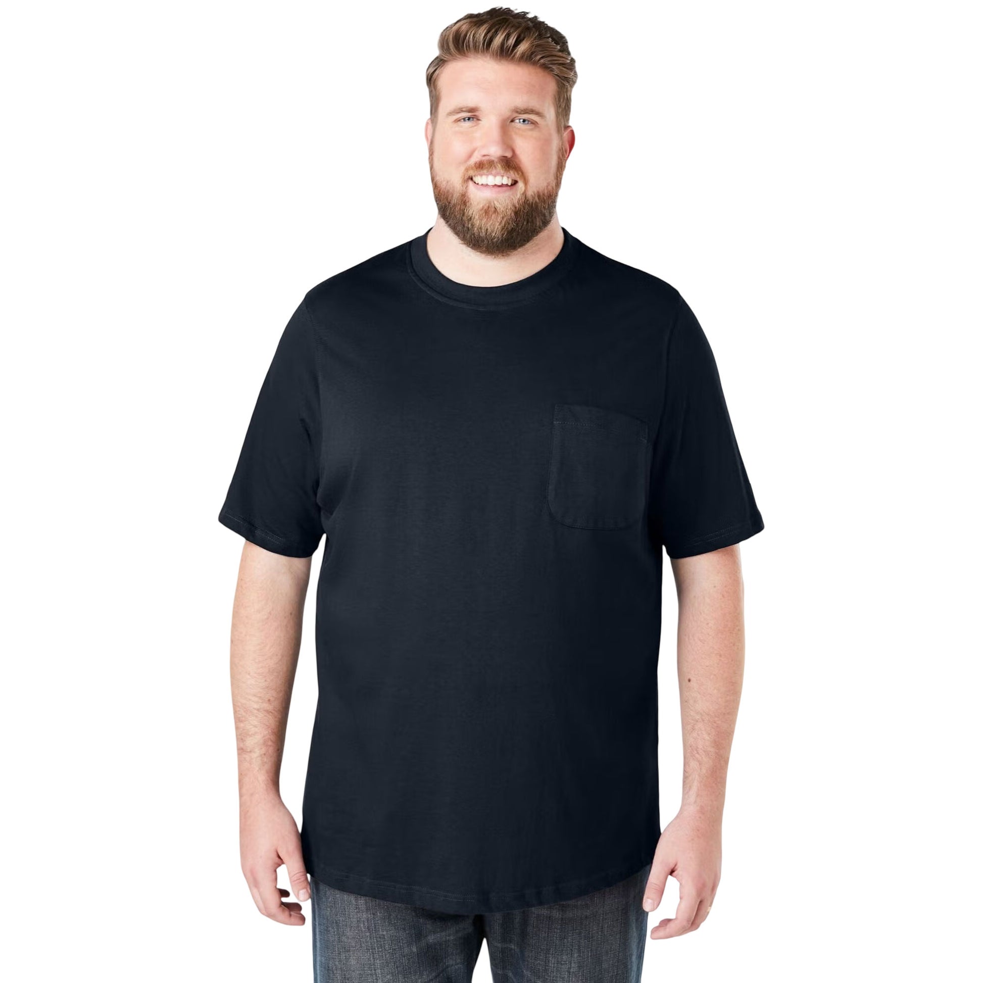 Black Pocket Crewneck T-Shirt for big & tall men made with Shrink-Less™ cotton fabric