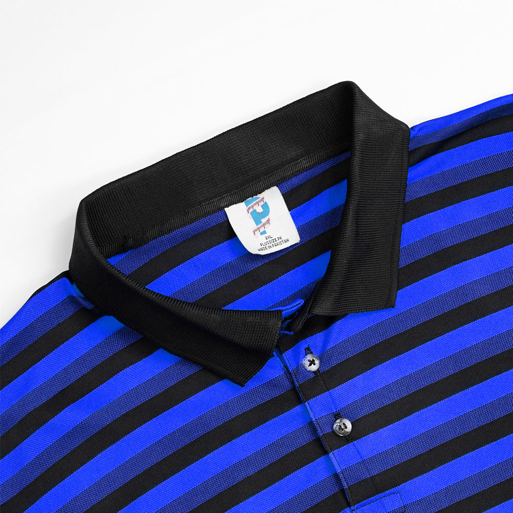 Black & Blue Plus Size Striped Polo Shirt PSM-7868