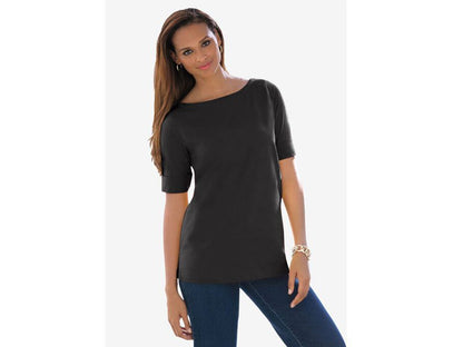 Black Boatneck Cuff T-Shirt PSW-7194