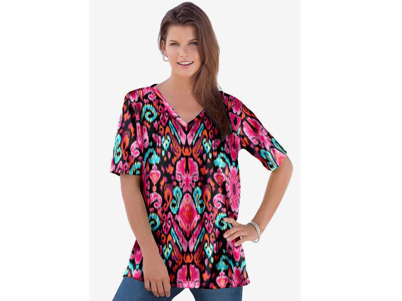 Black Boho Ikat V-Neck Ultimate T-Shirt PSW-7214