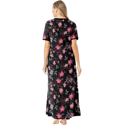 Black long T-shirt lounger with colorful bouquet floral print and soft breathable fabric
