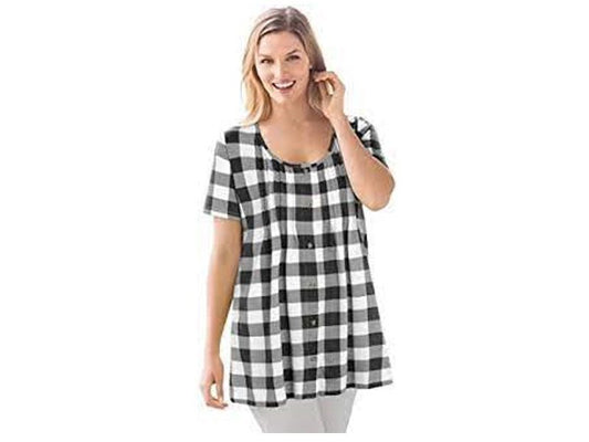 Black Buffalo Plaid knit Pintucks Tunic PSW-5779