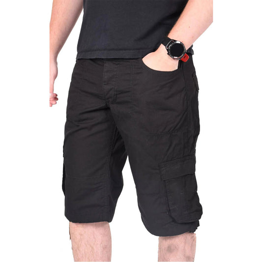 Black Chino Cotton Combat Cargo Shorts PSM-8885