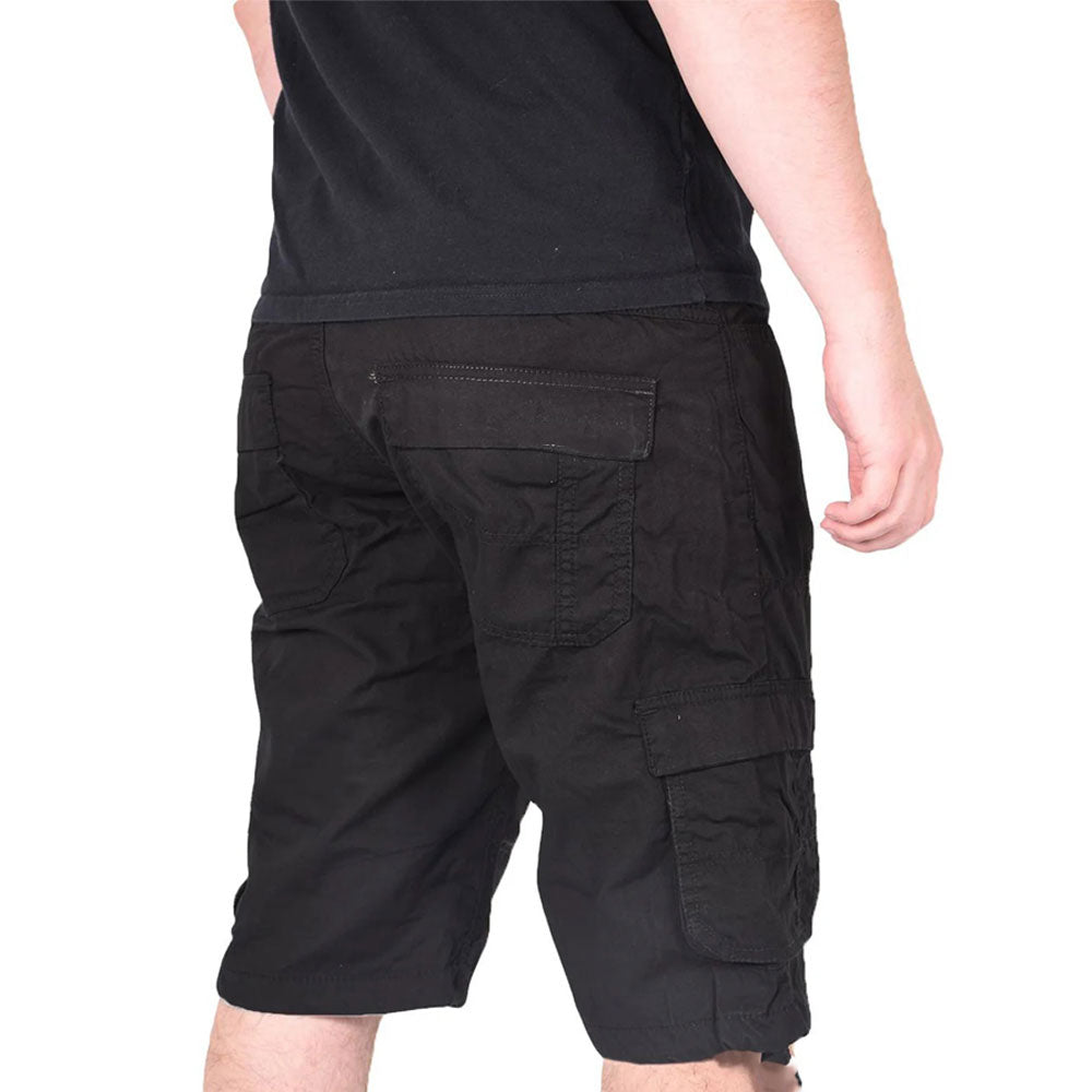 Black Chino Cotton Combat Cargo Shorts PSM-8885