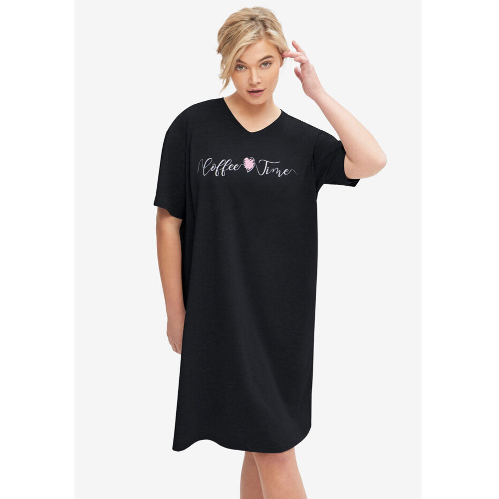 Black Coffee Time V-Neck Sleep Shirt PSW-8663