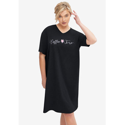 Black Coffee Time V-Neck Sleep Shirt PSW-8663