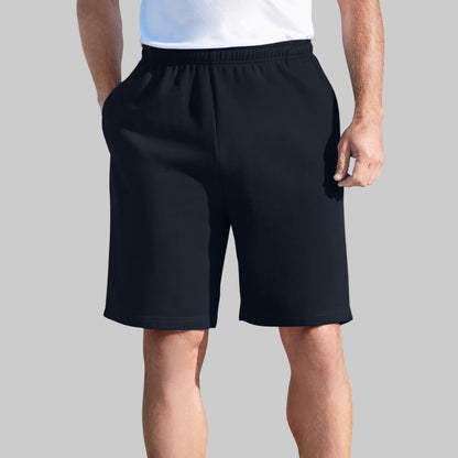 Black fleece big size shorts with drawstring waist and pockets displayed on a clean studio background.