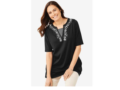 Black Embroidered Layered-Look Tunic PSW-4778