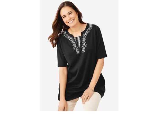 Black Embroidered Layered-Look Tunic PSW-4778