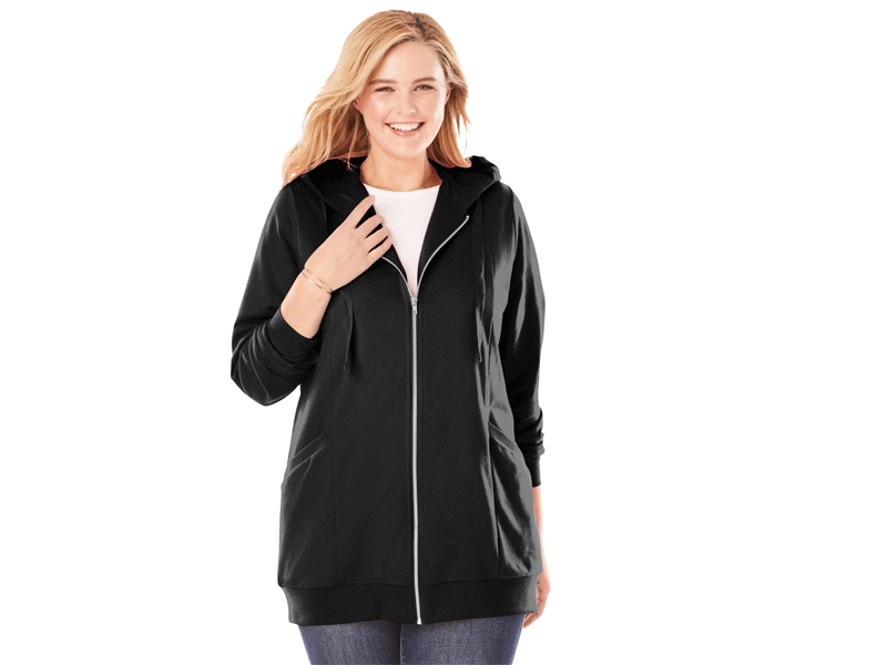 Plus Size Women Zip Front Tunic Sleeveless Hoodie PSW-5323