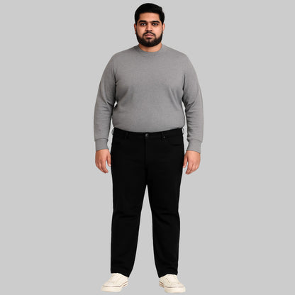 Black Flex Stretch Slim Fit Jeans for men, dark wash denim with stretch, straight leg, mid-rise waist, and slim fit style.