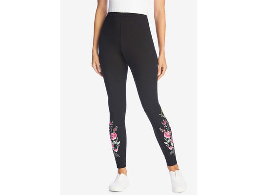 Black Floral Stretch Cotton Embroidered Legging PSW-7488