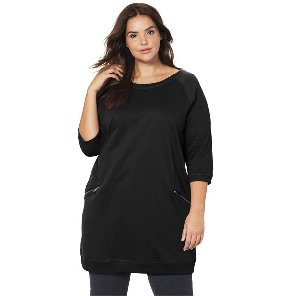 Black French Terry Zip Pocket Tunic PSW-9089