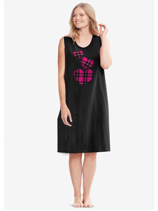 Black Heart Sleeveless Sleep Shirt PSW-9064