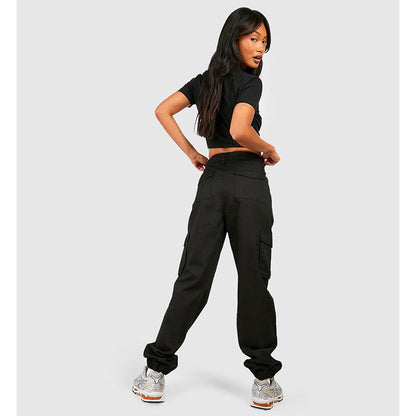 Black High Waisted Twill Cargo Joggers PSW-8194