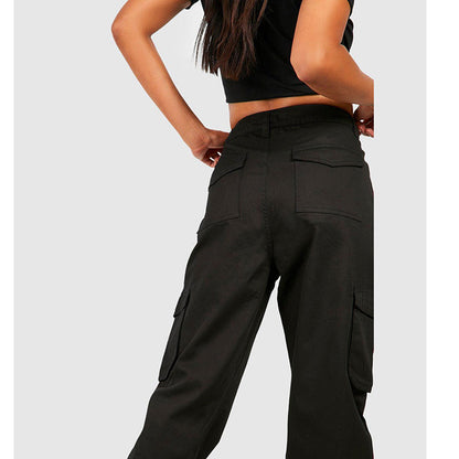 Black High Waisted Twill Cargo Joggers PSW-8194