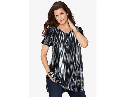 Black Ikat Diamonds V-Neck Ultimate T-Shirt PSW-7215